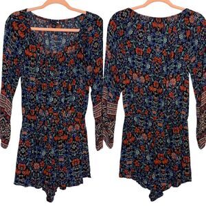 American Eagle Outfitters Blue Multicolor Floral Boho Romper